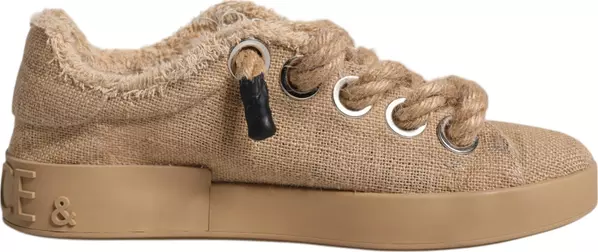 Brown Jute Fabric Low Top Men Sneakers Shoes