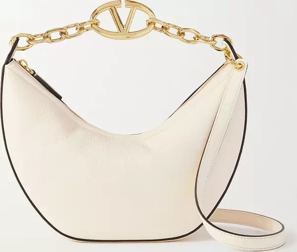 Ivory Leather Small Hobo Vlogo Shoulder Bag