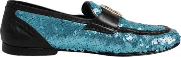 Blue Sequined Loafers Formal Dress Shoes