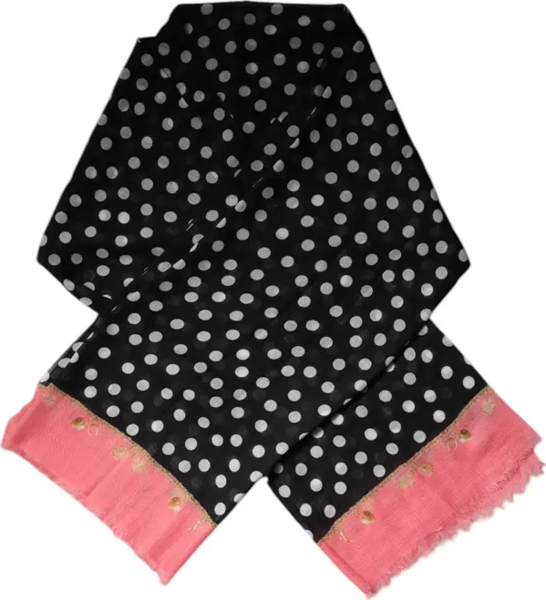 Black White Polka Dots Fringes Wrap Scarf