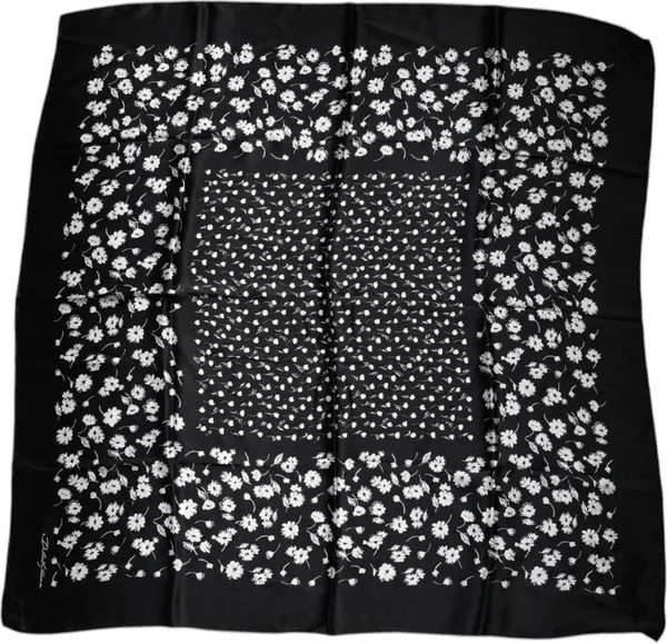Black Floral Silk Square Wrap Shawl Scarf