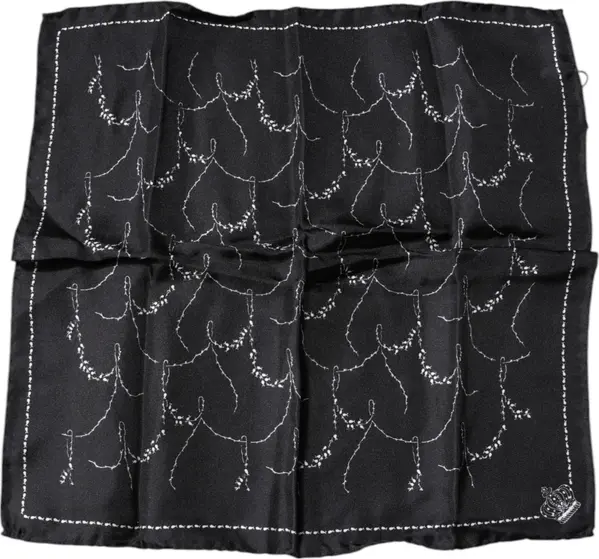 Black Patterned Silk Handkerchief Scarf