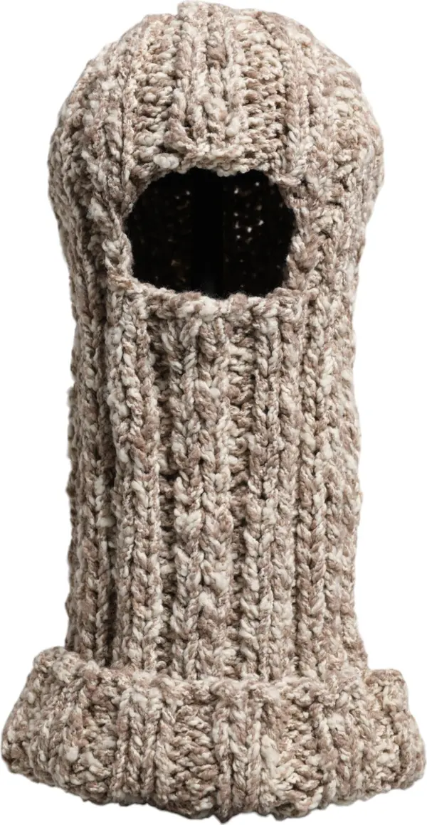 Beige Wool Knitted Ski Mask Balaclava Hat