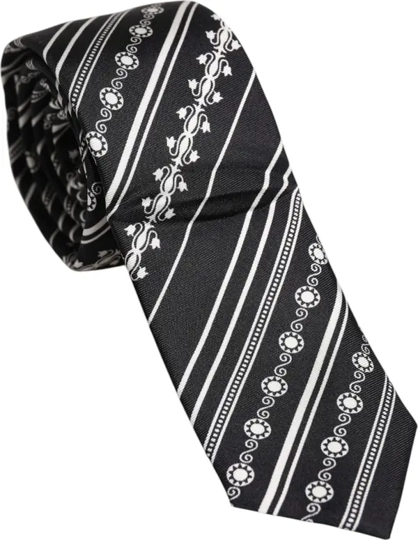 Black White Stripes Silk Adjustable Necktie Tie