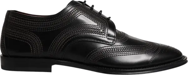 Black Embroidered Classic Leather Derby Dress Shoes