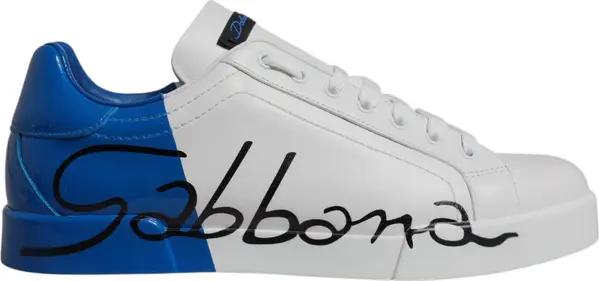 White Blue Leather Logo Low Top Sneakers Shoes