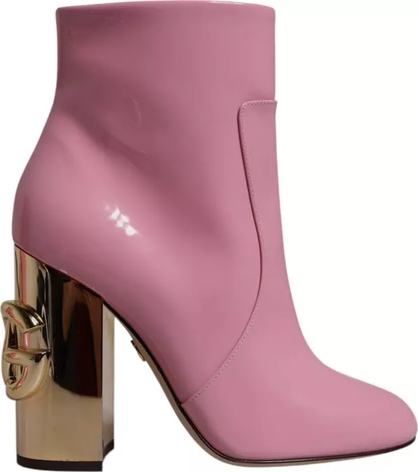 Pink Patent Leather Heel Mid Calf Boots Shoes