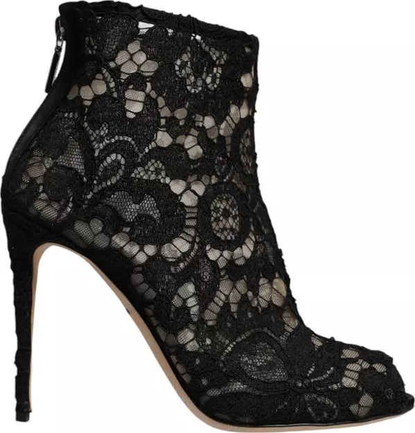 Black Floral Lace Heels Ankle Boots Shoes