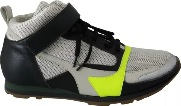 Fog Gray Neon Green Black Lace-Up Strap Shoes