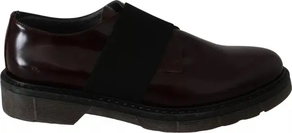 Dark Brown Leather Elastic Strap Shoes