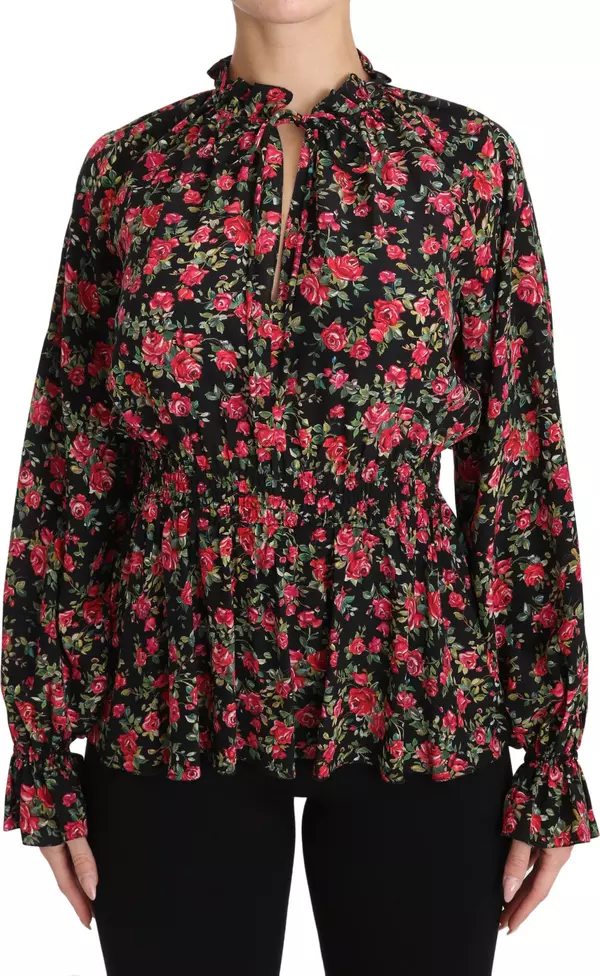 Black Rose Print Floral Shirt Top Blouse