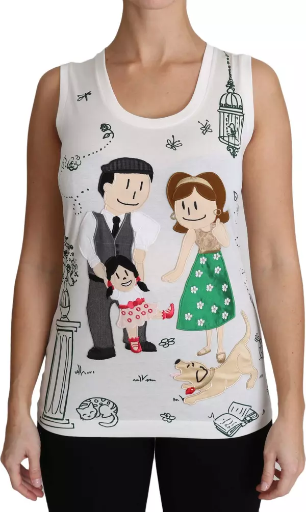 White Cotton #dgfamily Sleeveless Shirt Tank Top