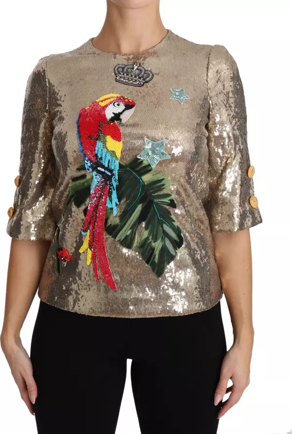 Gold Sequined Parrot Crystal Blouse