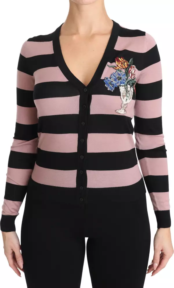 Pink Floral Cashmere Cardigan Sweater