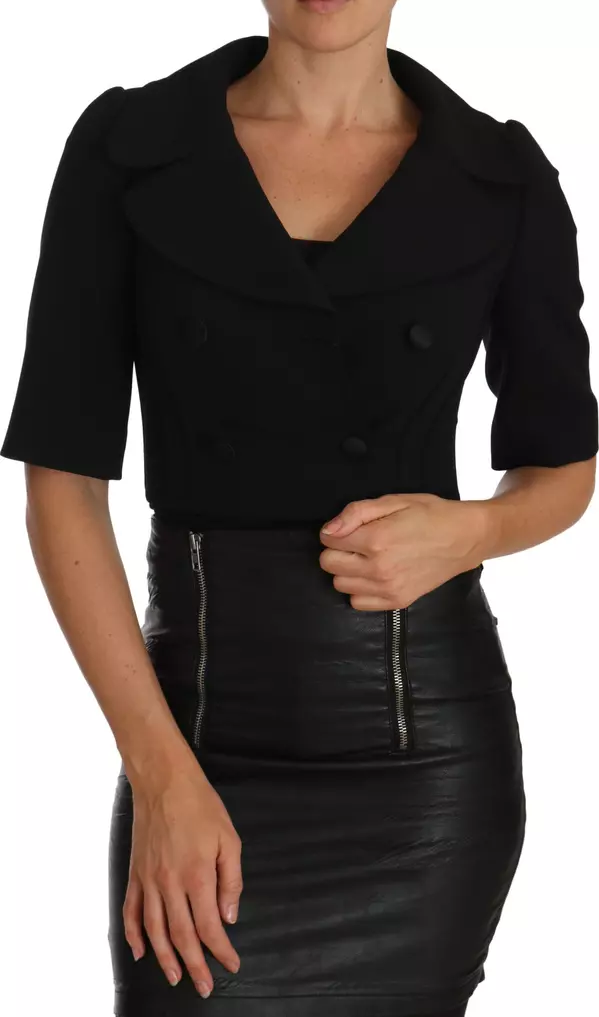 Black Short Fitted Wool Cropped Jacket Blazer