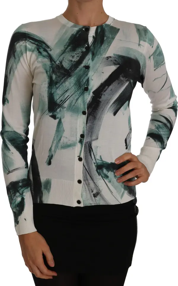 White Silk Cardigan Lightweight Paint Stroke Sweater