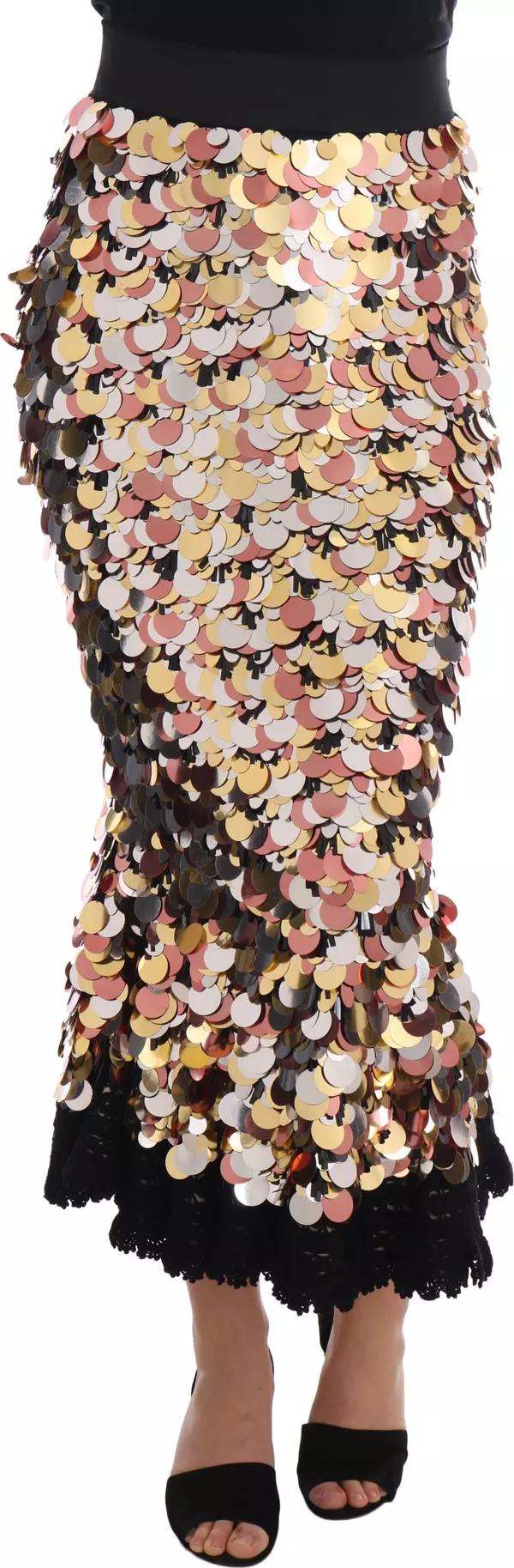 Gold Sequined Peplum High Waist Skirt