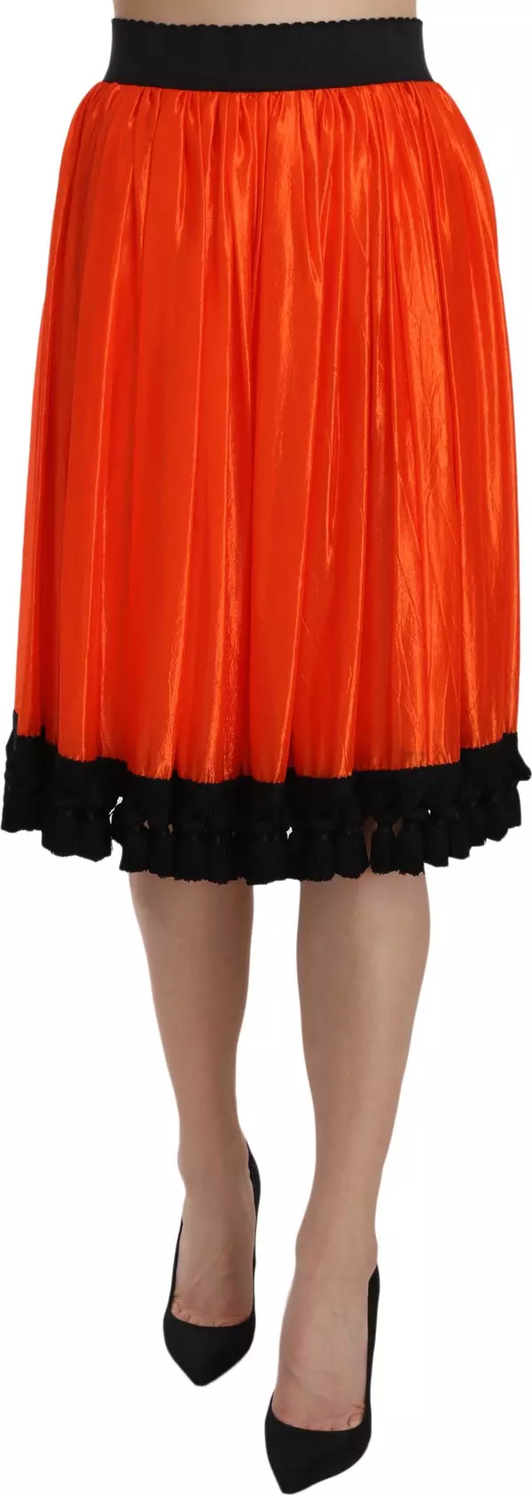 Orange High Waist Knee Length Skirt