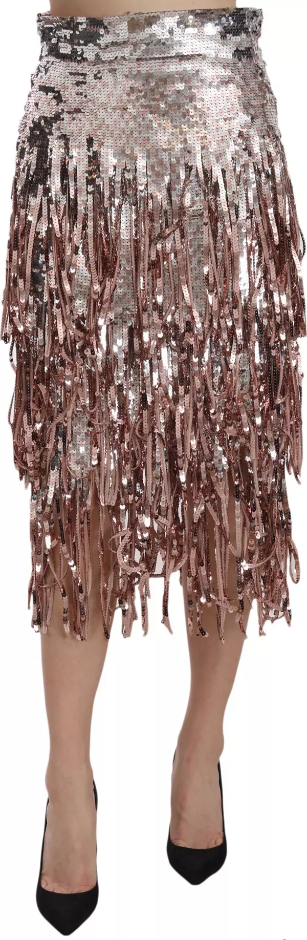 Sequin Embellished Fringe Midi Pencil Skirt