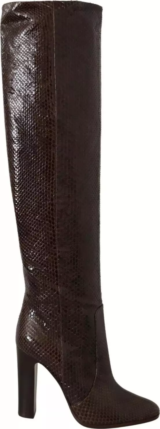 Brown Exotic Leather Heels High Boots Shoes