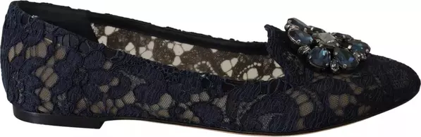 Blue Crystal Loafer Lace Ballet Flats Shoes