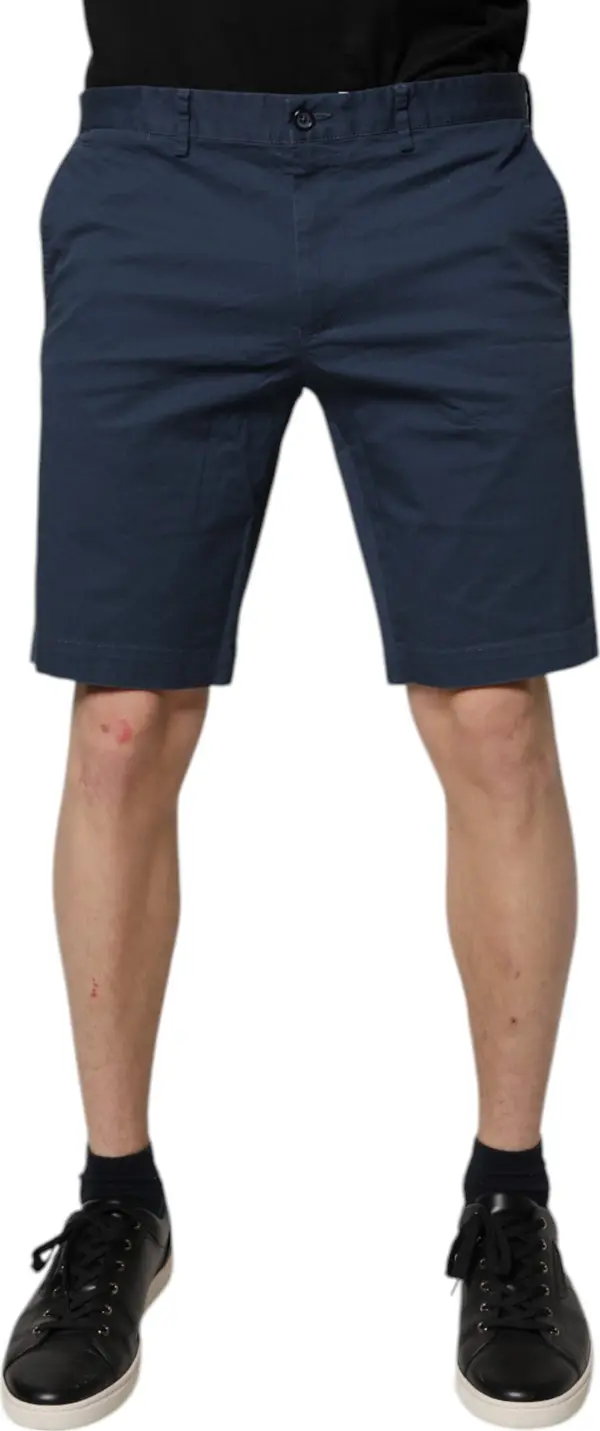 Blue Cotton Mid Waist Men Bermuda Shorts