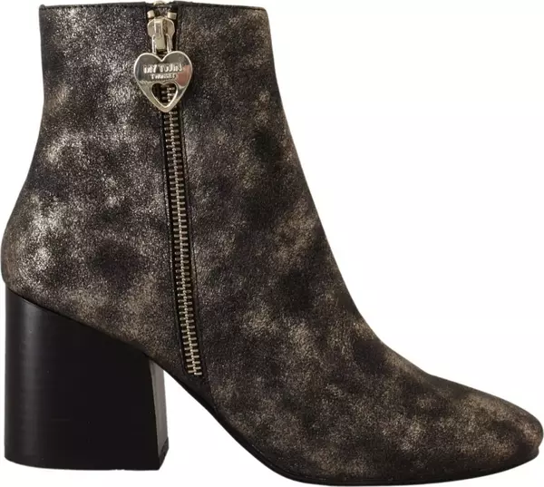Black Leather Block Heels Ankle Boots Zipper Shoes
