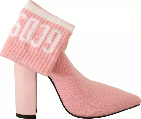 Pink Suede Logo Socks Block Heel Ankle Boots Shoes