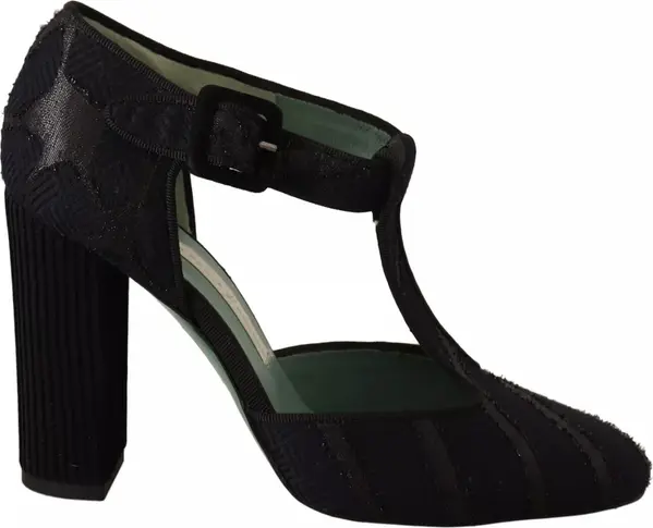 Black Suede Leather Block Heels Sandals Shoes
