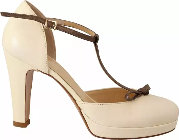 Off White Leather T-Strap Heels Sandals Shoes