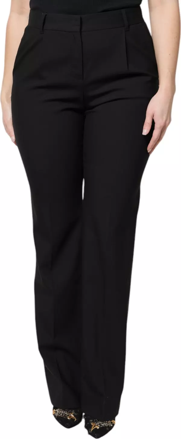 Black Wool High Waist Boot Cut Dress Pants