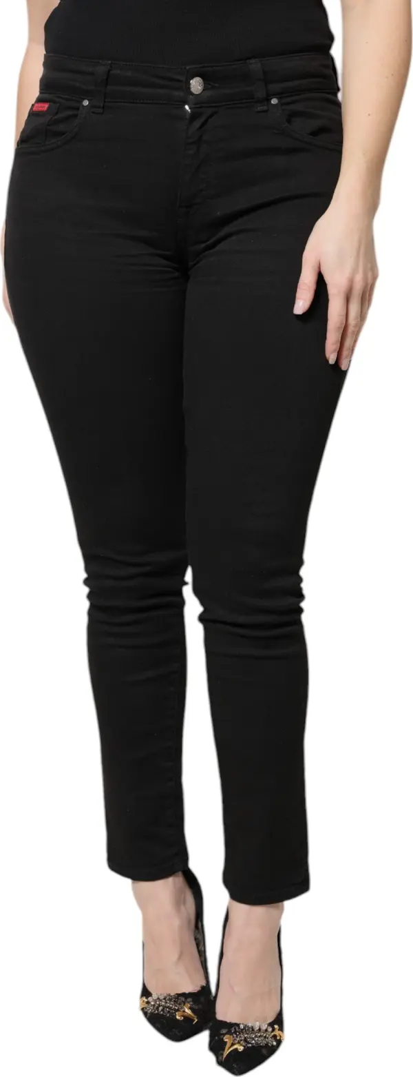 Black Cotton High Waist Skinny Denim Jeans