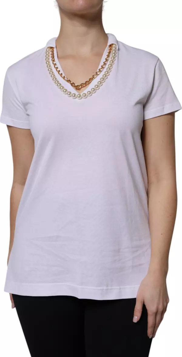 White Necklace Cotton Short Sleeve T-shirt
