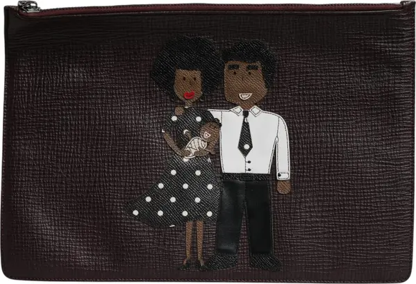 Brown Leather #DGFAMILY Embellished Men Clutch Pouch Bag