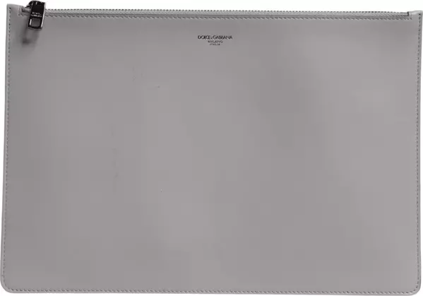 Gray Solid Leather DG Logo Men Clutch Zip Pouch Bag