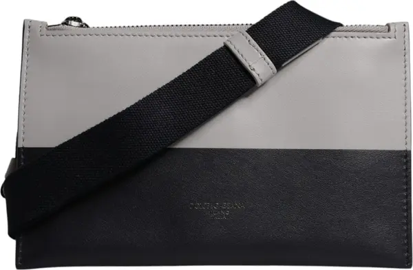 Black White Leather Logo Embossed Crossbody Bag