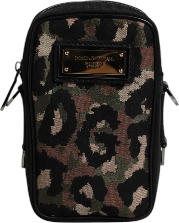 Multicolor Leopard Jacquard Logo Plaque Neck Strap Bag