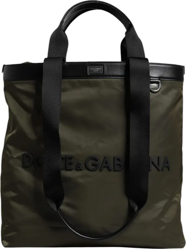 Military Green Nylon Shoulder Strap Tote Bag