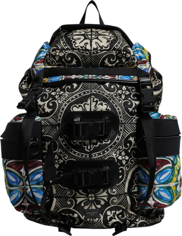Multicolor Maiolica Print Nylon Backpack Bag