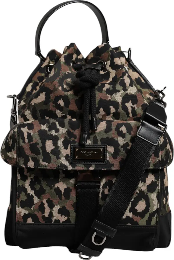 Multicolor Leopard Cotton Shoulder Bucket Bag
