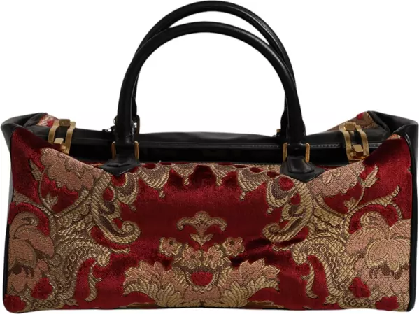 Multicolor Leather Brocade Velvet Travel Duffle Tote Bag