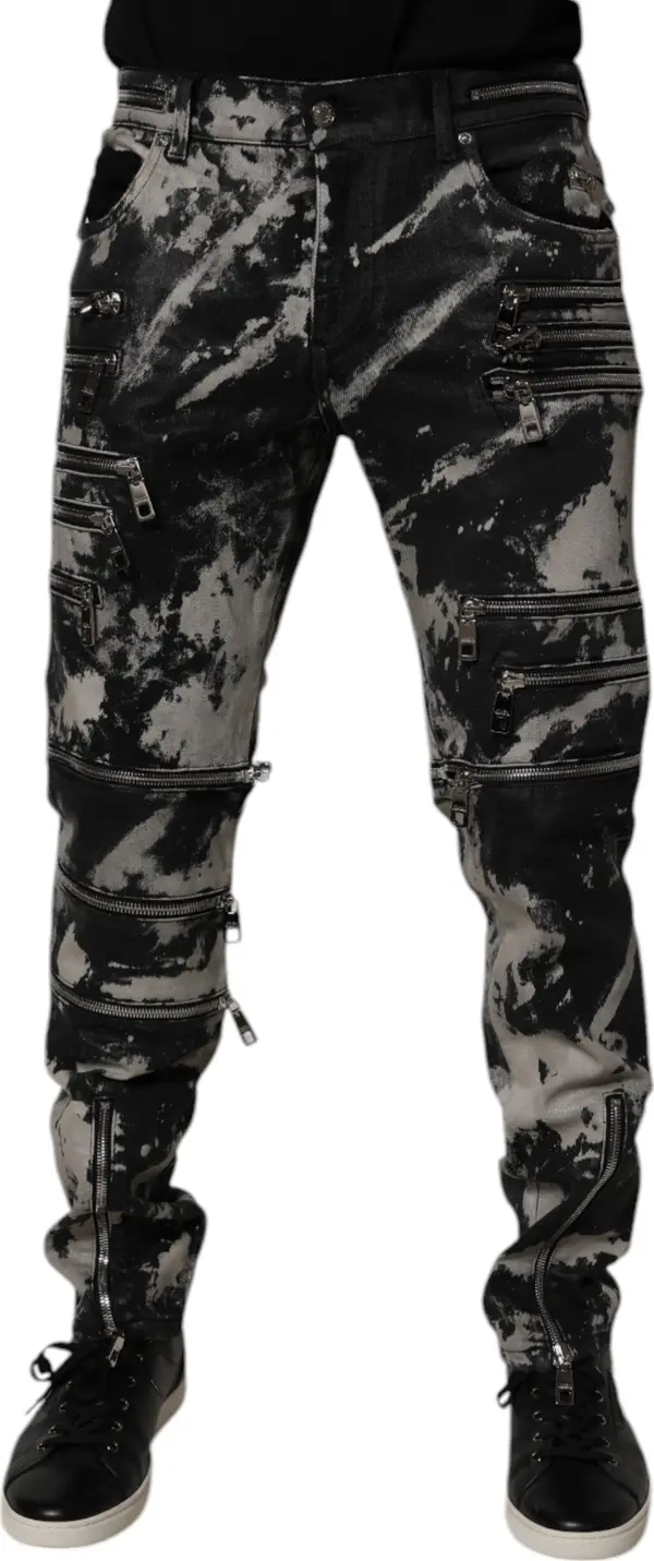 Black Tie Dye Cotton Skinny Zip Denim Jeans