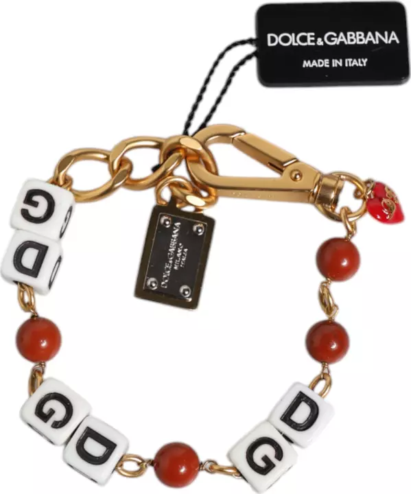 Multicolor Gold Tone Brass Chain DG Logo Dice Bracelet