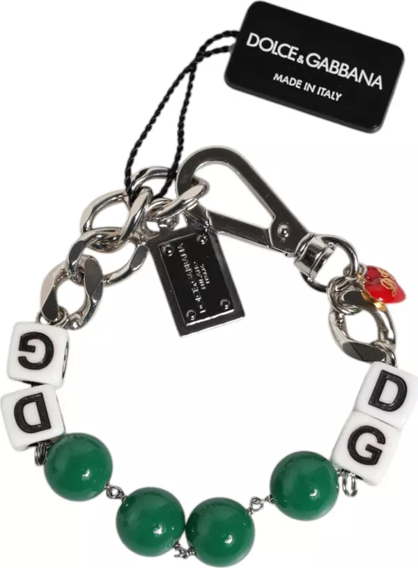 Silver Tone Brass Bead Dice Logo Embellish Charm Bracelet