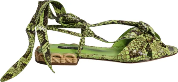 Green Animal Print Ankle Wrap Sandals Shoes
