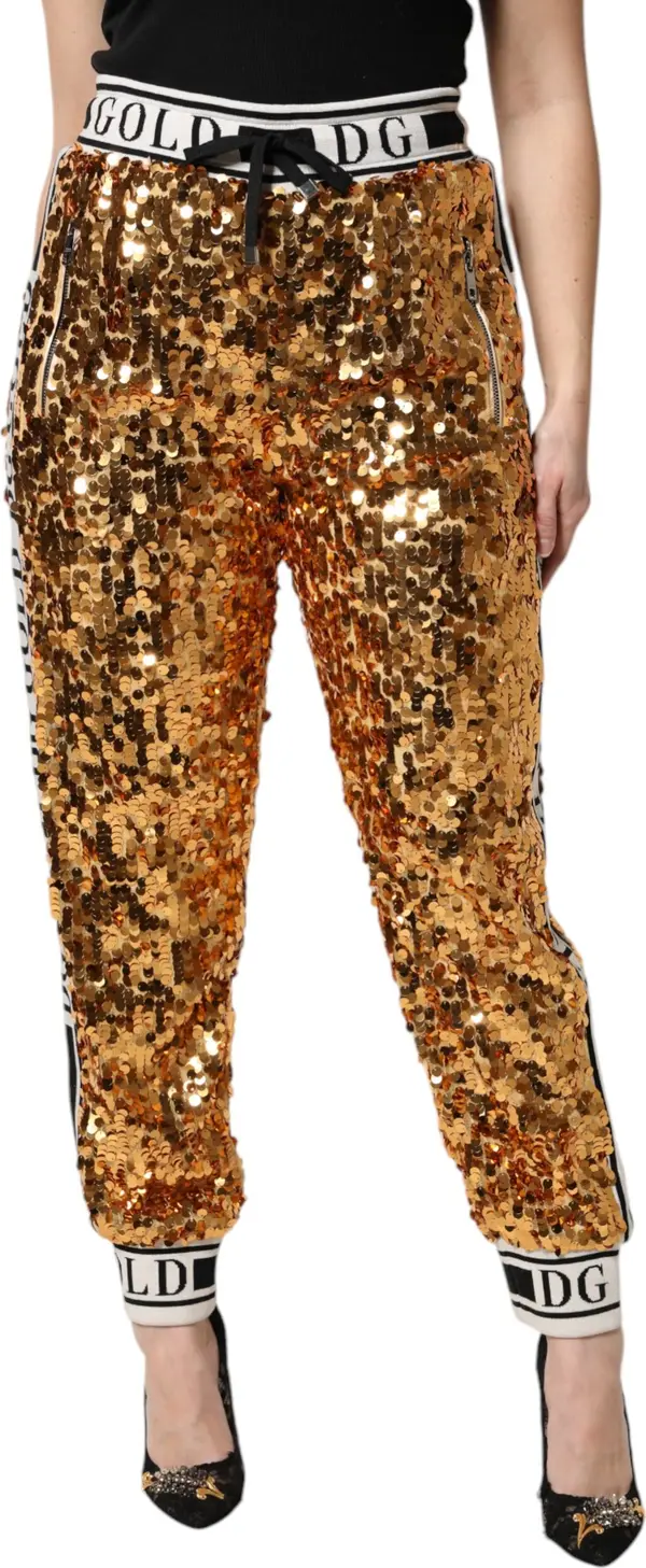 Metallic Gold DG Logo Sequined Jogger Pants