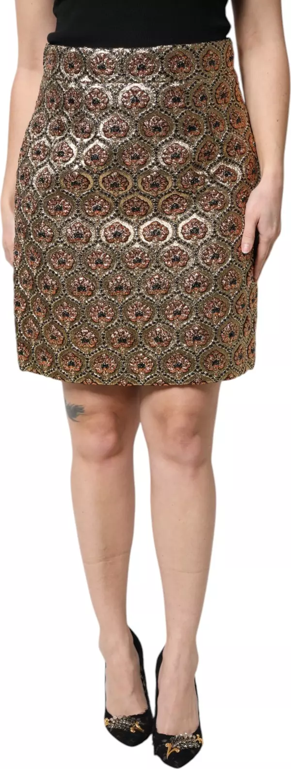 Brown Polyester Brocade A-line Mini Skirt