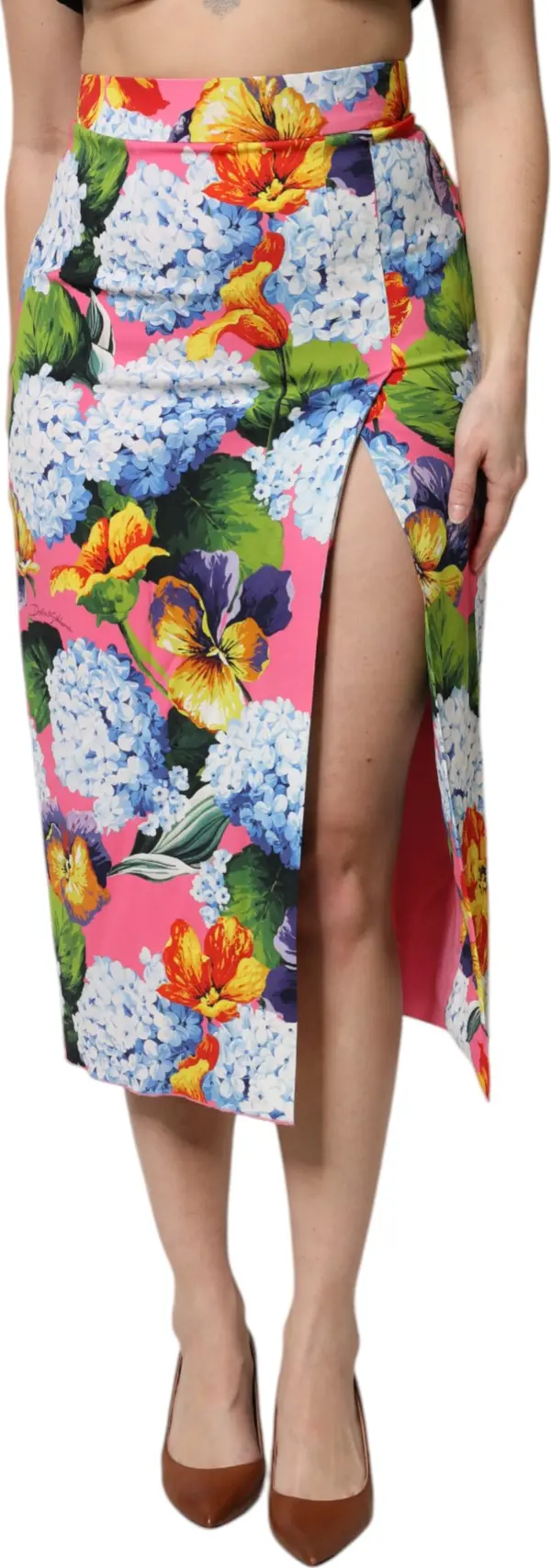 Multicolor Floral High Waist Midi Skirt