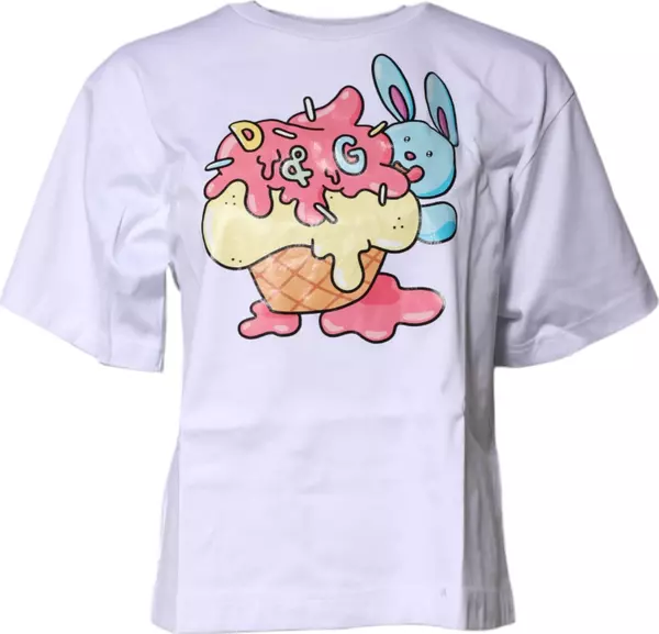 White Printed Cotton Crew Neck Tee T-shirt