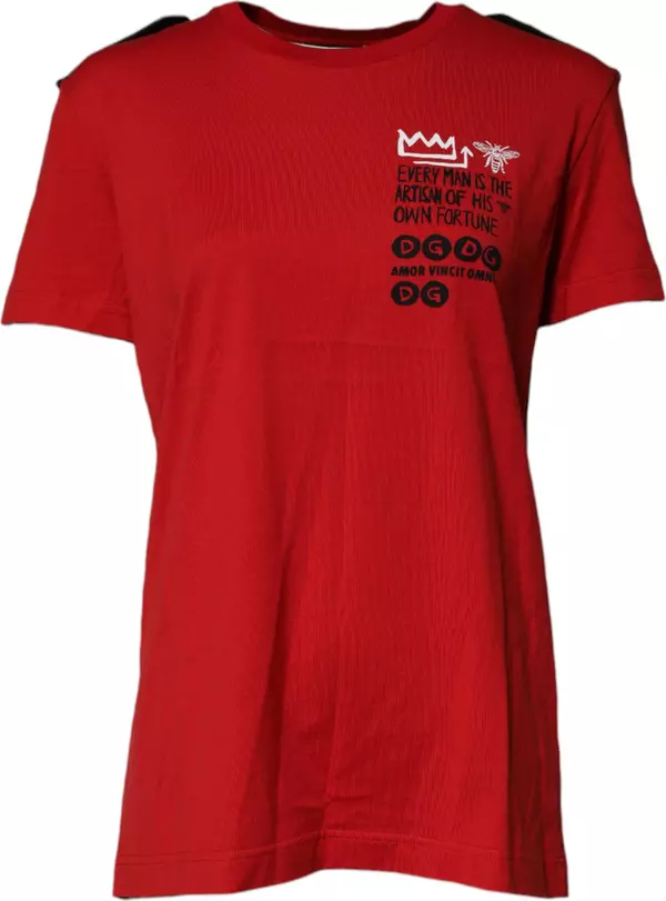 Red Cotton Graphic Print Crew Neck T-shirt